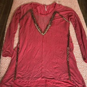 FREE PEOPLE TUNIC RED WITH BEADWORK SZ S